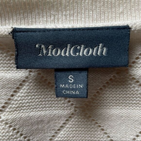 MODCLOTH Pointelle Short Sleeve Top Ivory Size Small - Picture 5 of 9